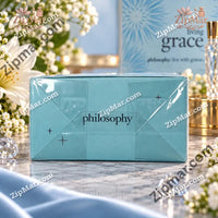 Thumbnail for End panel of sealed Philosophy Living Grace box with philosophy logo