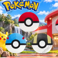 Thumbnail for Pokémon Squeaky Dog Toys box side panel red Poké Ball pattern background with Pokémon logo and squeaky dog toys label