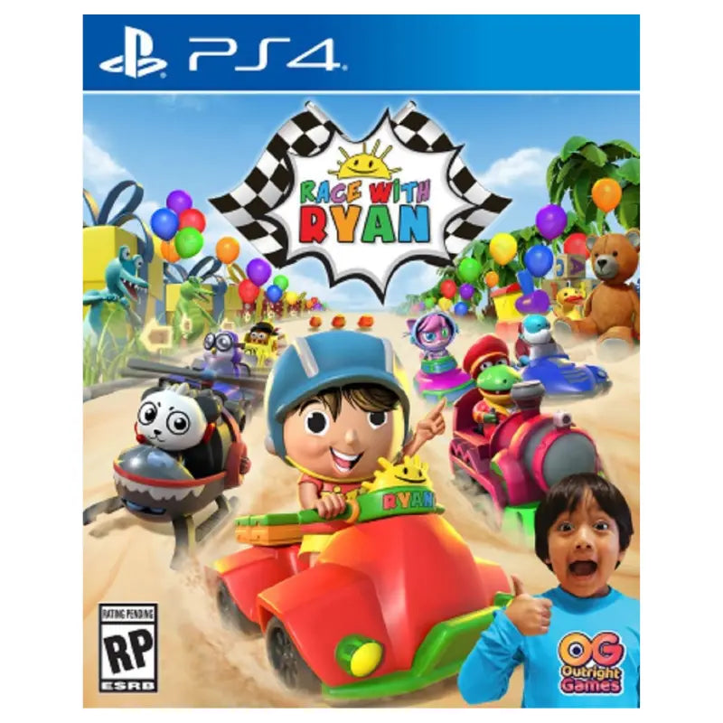 Race With Ryan PS4 game front cover featuring Ryan and Ryan's World characters kart racing Outright Games