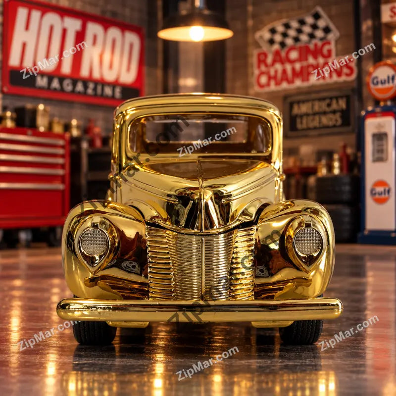 Front grille and headlights of 24K gold plated woody wagon diecast replica