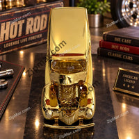 Thumbnail for Top front view of 24K gold plated woody wagon diecast with engine detail