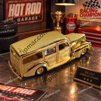 Thumbnail for Rear three quarter view of 24K gold plated woody wagon diecast with gold wheels