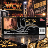 Thumbnail for Back of Racing Champions WCW Goldberg box with height, weight, Jackhammer move, barcode and item number 03358