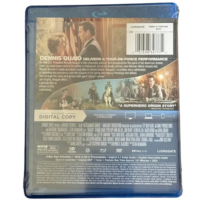 Back cover of Reagan Blu-ray showing synopsis, special features, and UPC barcode