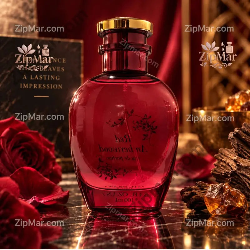 Red Amberwood eau de parfum 100 ml red glass bottle with gold cap”