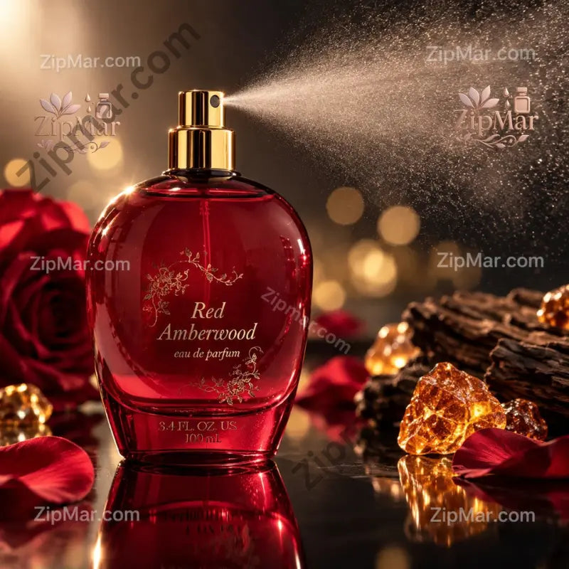 Red Amberwood eau de parfum bottle spraying