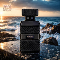Thumbnail for Regal Aqua eau de parfum bottle front view with ocean sunset background
