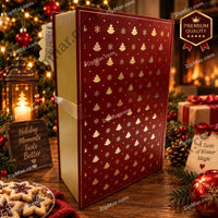 Thumbnail for Royal Dutchies Winter Wonder cookie tin angled back view showing burgundy cover and gold page edge