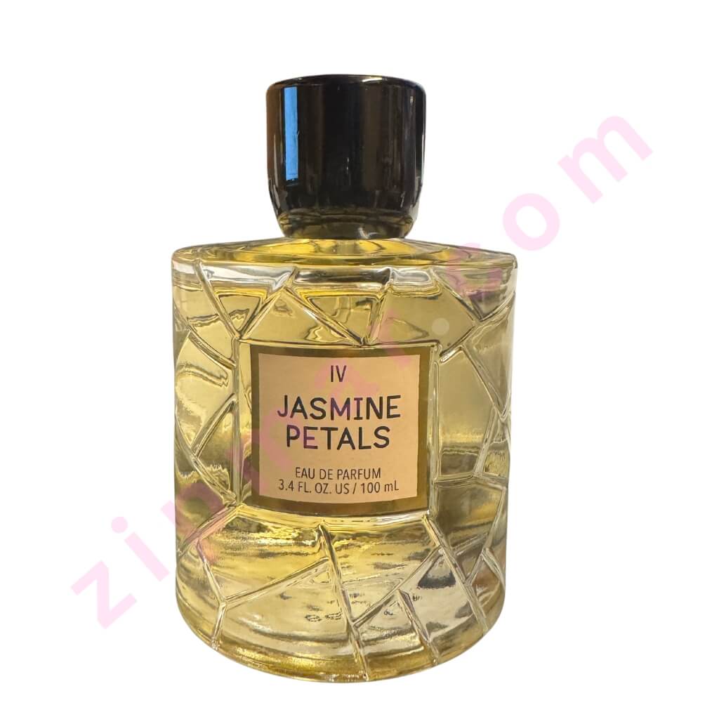 Perfume bottle labeled 'Jasmine Petals' on a white background