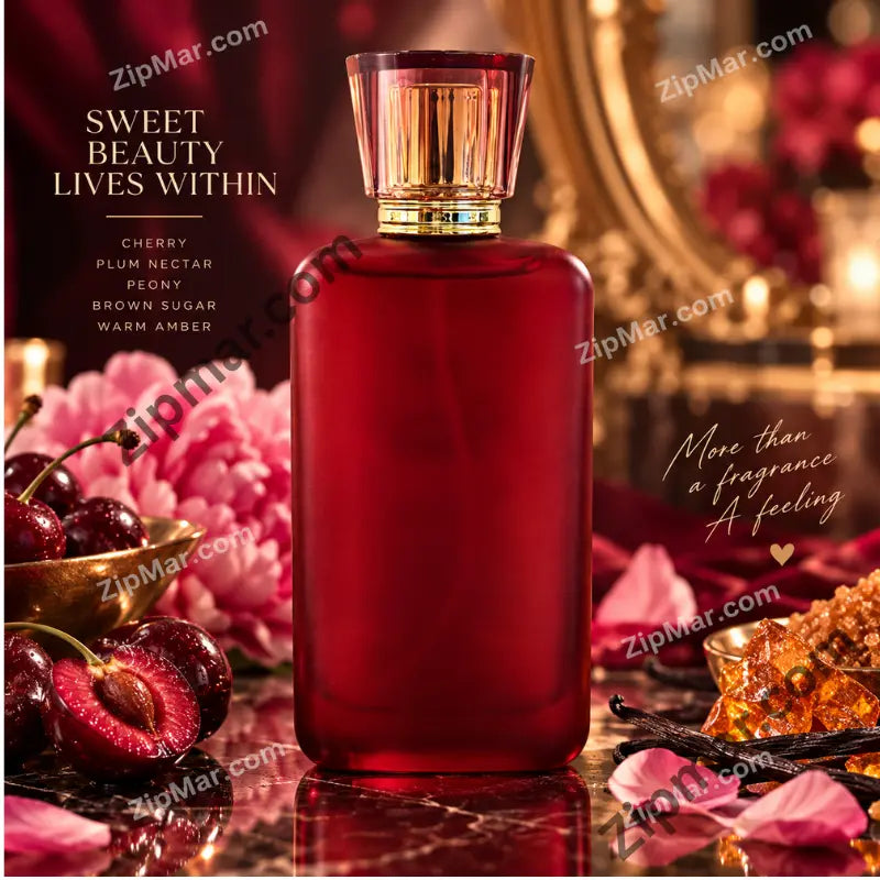 Saint Cloud Cherry Kiss red glass perfume bottle with rose tinted faceted cap