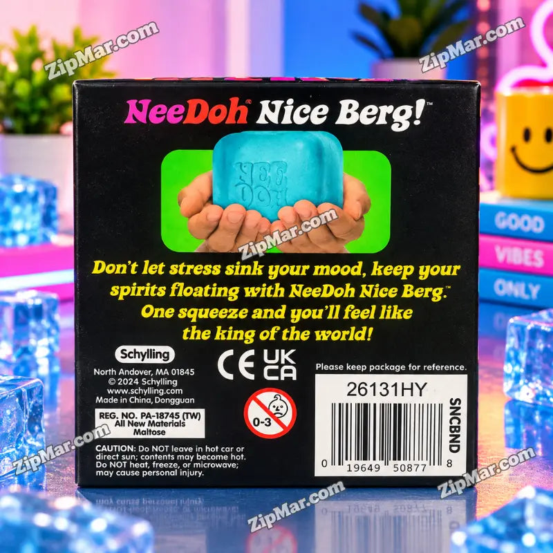 Back packaging of Schylling NeeDoh Nice Berg showing UPC barcode 019649508778 and model number 26131HY