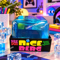 Thumbnail for Front view of Schylling NeeDoh Nice Berg blue ice cube fidget toy in black retail display box