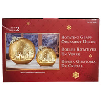 Thumbnail for Set of 2 Rotating Glass Ornament Decor red box side panel with gold ornament photo and item number 1851683
