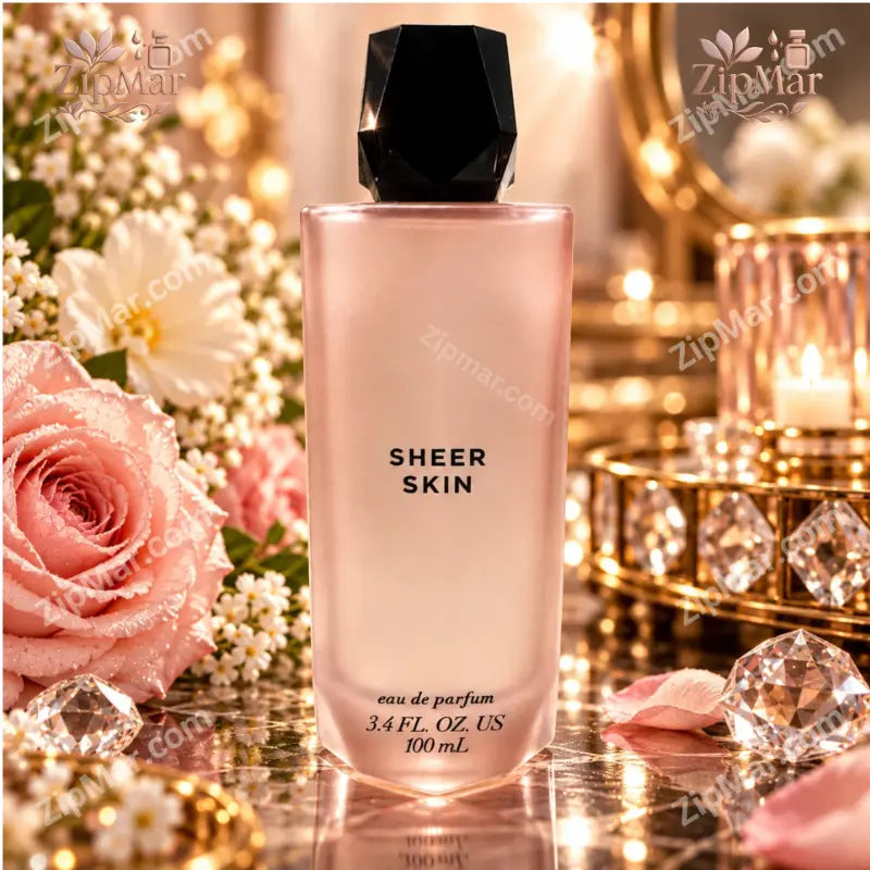 Sheer Skin Eau de Parfum 100ml bottle, close view of the front lettering and 3.4 fl oz size