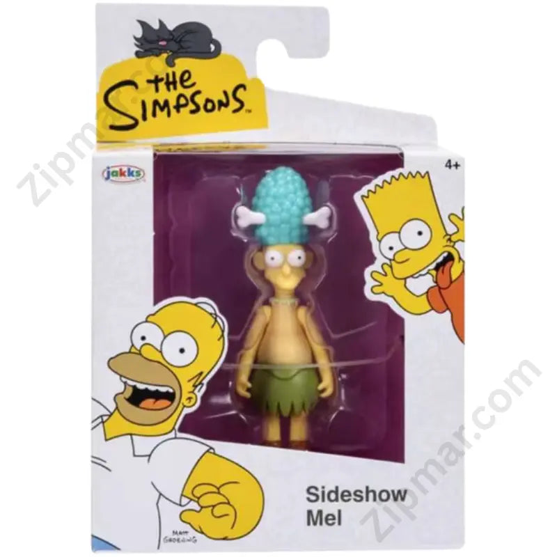 The Simpsons Sideshow Mel collectible mini figure in original Jakks Pacific packaging, rated age 4 and up, front view