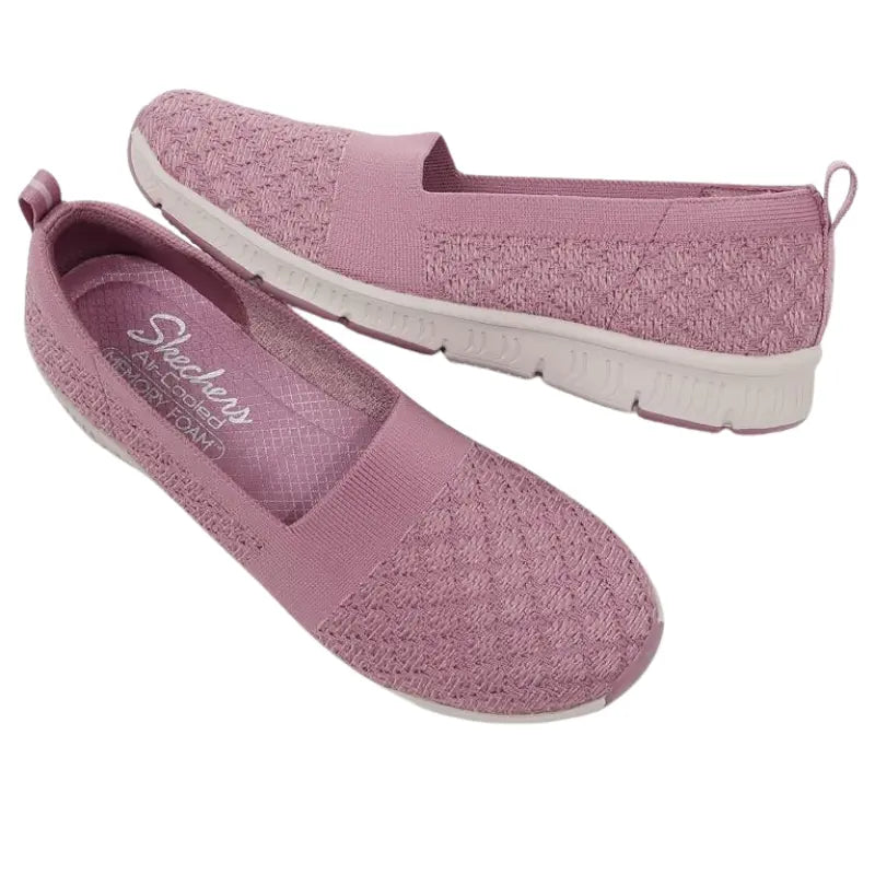 Top-down pair view of Skechers GO WALK Lite Enamored pink stretch mesh shoes