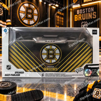 Thumbnail for SOAR NHL Boston Bruins Shock Box wireless Bluetooth speaker in retail box with black and gold grille