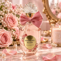Thumbnail for Sparkling Blush EDP pink rose floral print bottle with satin ribbon bow and pink roses
