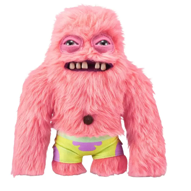 SpongeBob SquarePants x Zuru Fuggler Patrick Star Funny Ugly Monster plush front view pink shaggy fur with yellow shorts