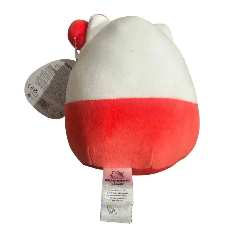 Back view of Squishmallows Hello Kitty plush showing tush tag and hangtag