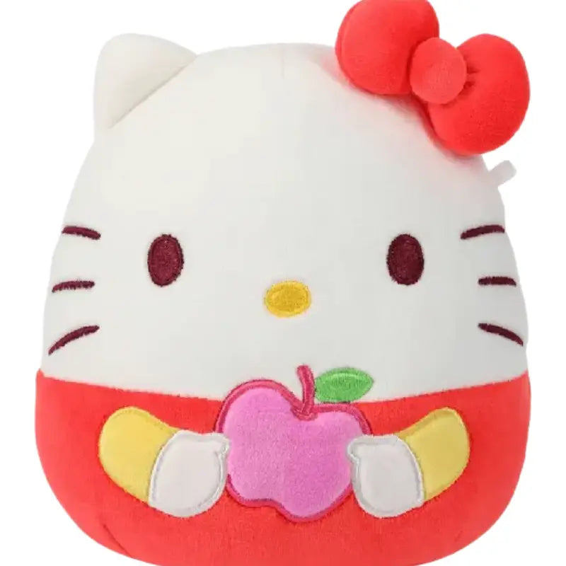 Squishmallows Hello Kitty holding pink apple plush front view