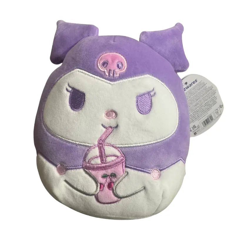 Front view of Kuromi Squishmallows plush with hangtag attached