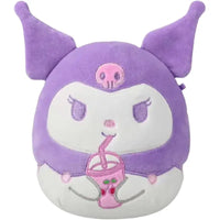 Thumbnail for Squishmallows 8-inch Purple Kuromi plush holding a cherry boba drink front view