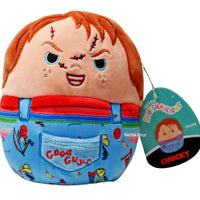 Thumbnail for Front view of Chucky Squishmallows plush showing stitched scars and Good Guys overalls