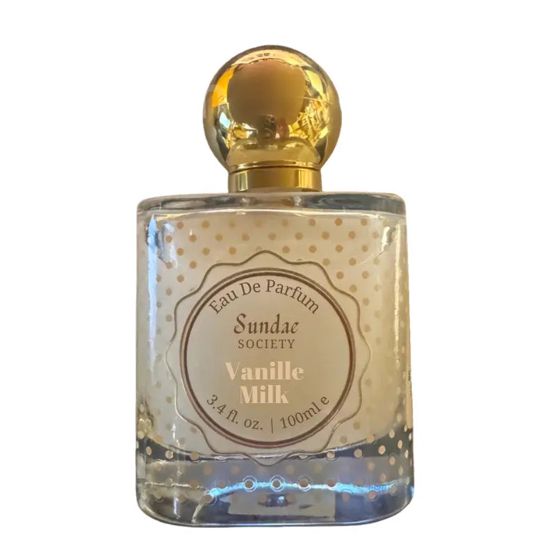 Sundae Society Vanille Milk Eau de Parfum 3.4 fl oz bottle with gold polka dots and round cap