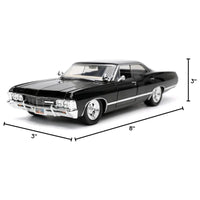 Thumbnail for 1:24 scale 1967 Chevrolet Impala diecast car showing dimensions of 8 inches long, 3 inches wide, and 3 inches high.
