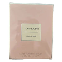 Thumbnail for The front of the pink retail box for Tahari French Kiss Eau de Parfum 3.4 oz for women.