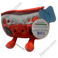 Thumbnail for Red kawaii boombox plush toy label detail UPC barcode 667902163662 Target Brands Inc copyright 2026 Cambodia origin care and safety information product identification codes