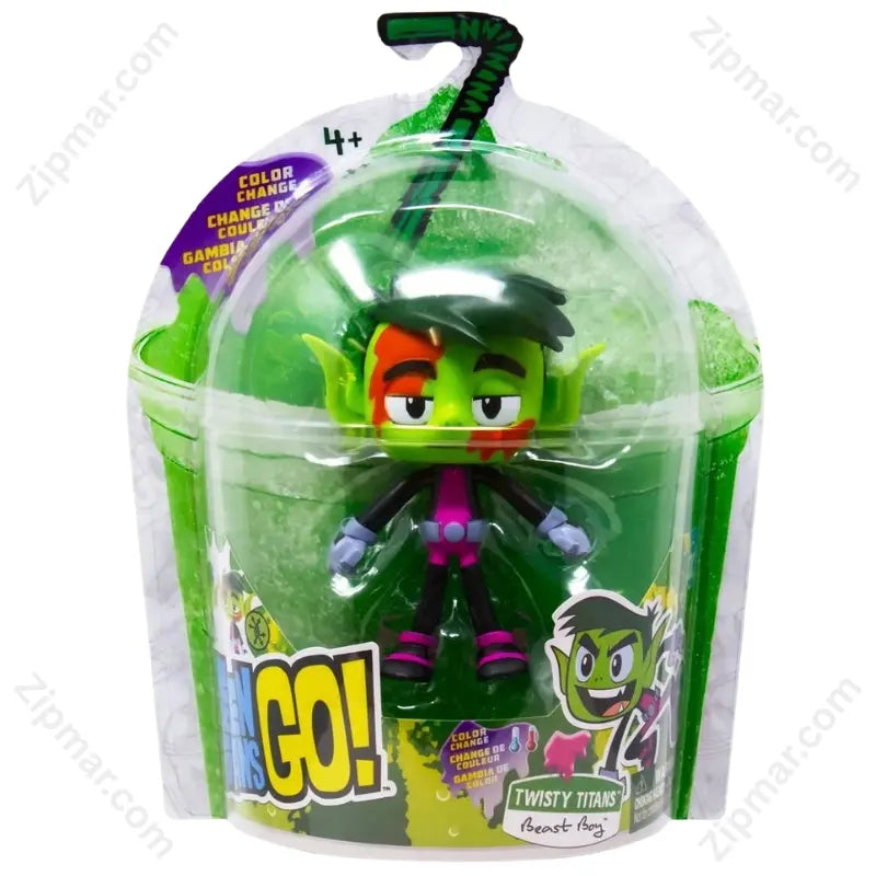 Teen Titans Go! Twisty Titans Beast Boy Color Change figure in green slushie cup packaging