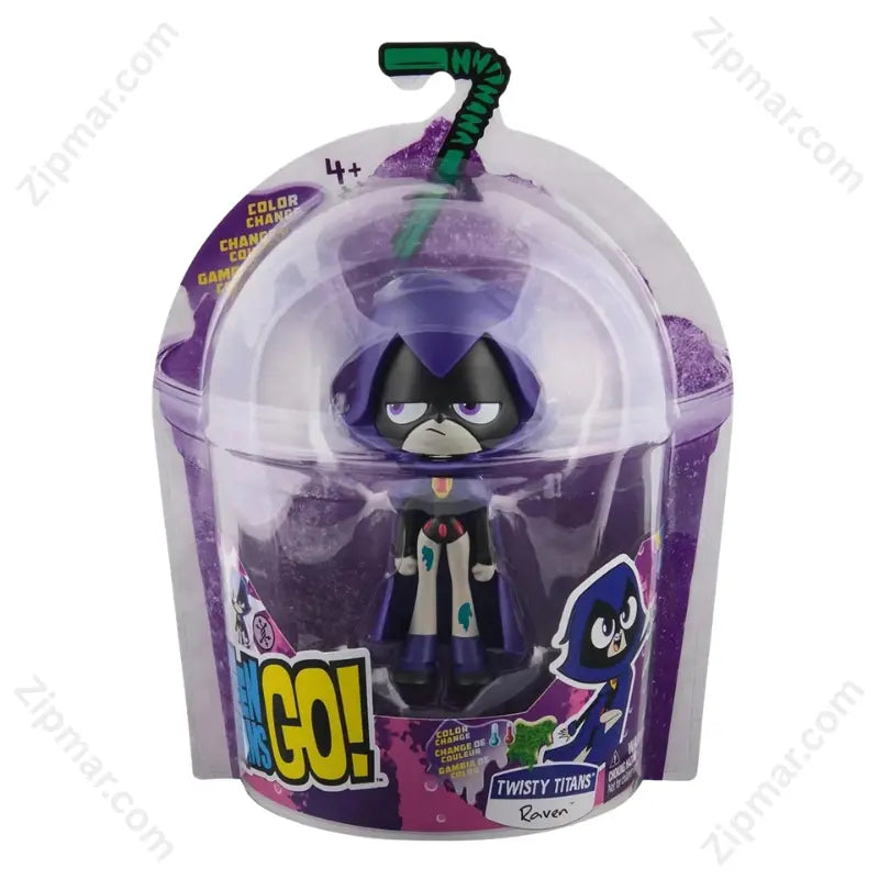 Teen Titans Go! Twisty Titans Raven Color Change figure in purple slushie cup packaging