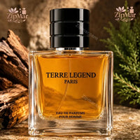 Thumbnail for Terre Legend Paris EDP Pour Homme 100ml bottle front clear glass with amber juice and black cylindrical cap