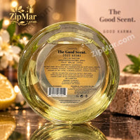 Thumbnail for The Good Scent. Good Karma Eau de Parfum 3.4 fl. oz. complete bottom label full ingredient list, UPC 810151471914, SKU TGSGK01, designed in USA, made in China, distributed by 3B International LLC
