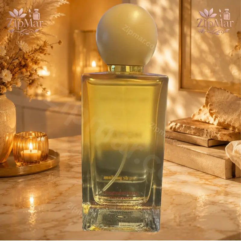 Back glass view of Honey Butter bottle showing detailed fragrance notes printed on inner label