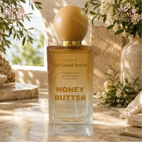 Thumbnail for Front view of Curations By The Good Scent Honey Butter Eau de Parfum bottle styled with honeycomb and butter