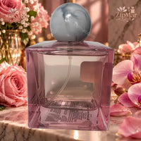 Thumbnail for The Good Scent Rose Orchid Eau de Parfum 3.4 oz pink cube-shaped glass bottle side view with marbled ball cap and rose orchid styling