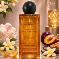 Thumbnail for The Good Scent Whipped Marshmallow Eau de Parfum amber bottle with black ball cap beside marshmallows and plum