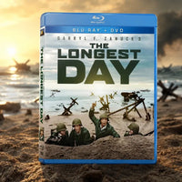 Thumbnail for The Longest Day Blu-ray DVD case standing with sunset beach background