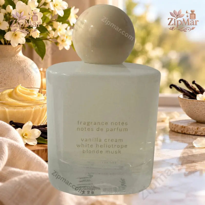 The Scent Club Vanilla Custard EDP back label showing fragrance notes: vanilla cream, white heliotrope, blonde musk