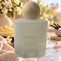 Thumbnail for The Scent Club Vanilla Custard EDP back label showing fragrance notes: vanilla cream, white heliotrope, blonde musk