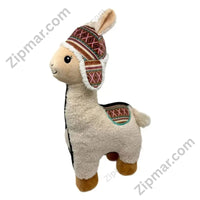 Thumbnail for Think Dog Land of Llamas dog chew toy back view showing hang tag with product name, features, durable nylon layer callout, and barcode