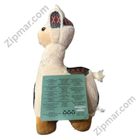 Thumbnail for Think Dog Land of Llamas llama dog toy side view showing Andean geometric saddle blanket, Chullo hat with ear flaps, and pom-pom detail
