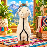 Thumbnail for Think Dog Land of Llamas hang tag back showing Delca Corporation distributor info, Costco global distribution addresses, and Made in China