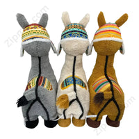 Thumbnail for Think Dog Land of Llamas dog chew toy back view showing all three colors gray white and golden with matching saddle blankets