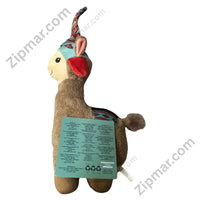 Thumbnail for Think Dog Land of Llamas tan llama dog chew toy 3/4 front view with teal chullo hat and dark brown hooves