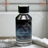 Thumbnail for Titanium Force Eau de Cologne 3.4 fl oz 100 mL blue gradient bottle with black cap on a white towel