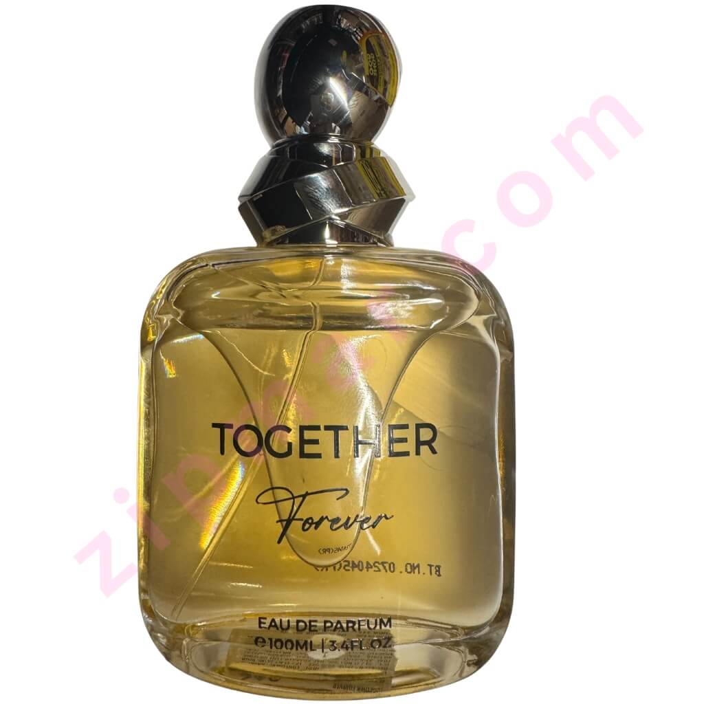Perfume bottle labeled 'Together Forever' on a white background